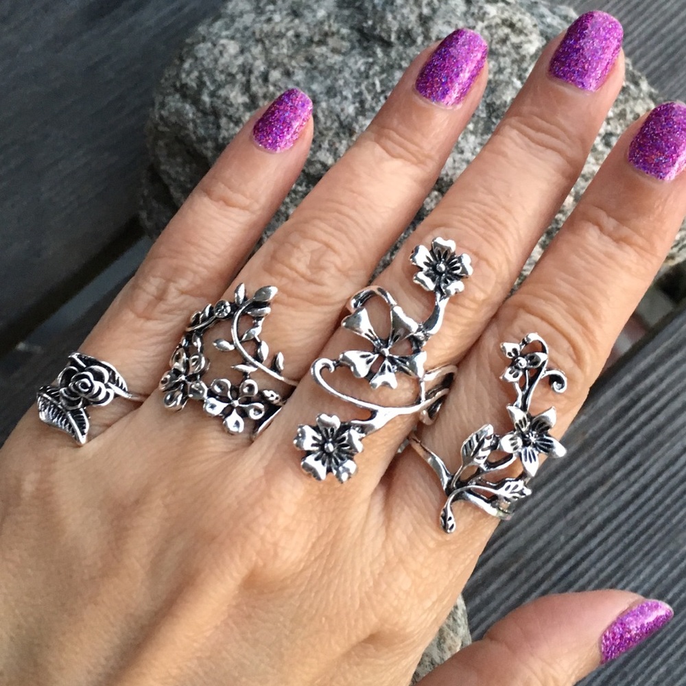 Boho Floral Rings Set Of 4